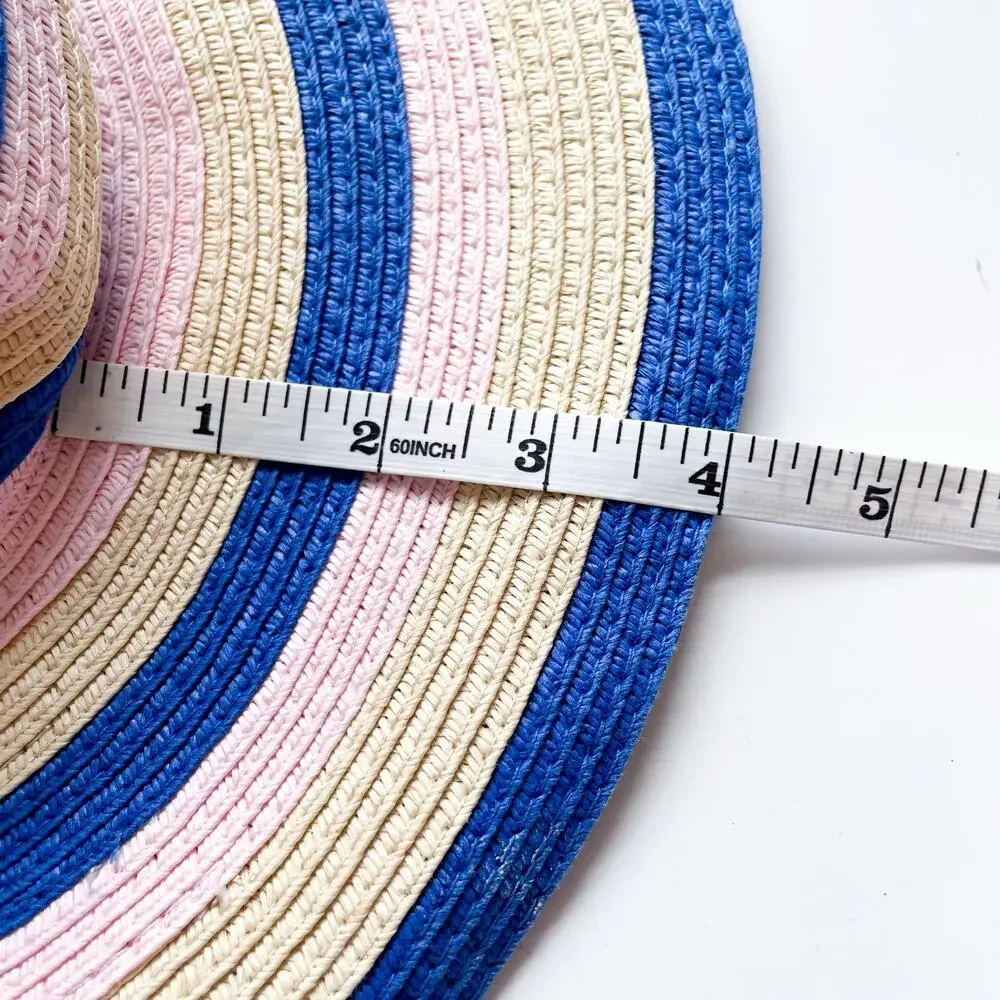 Toddler Girls Janie & Jack Wide Brimmed Floppy Striped Straw Sun Hat 12-24 Mo.